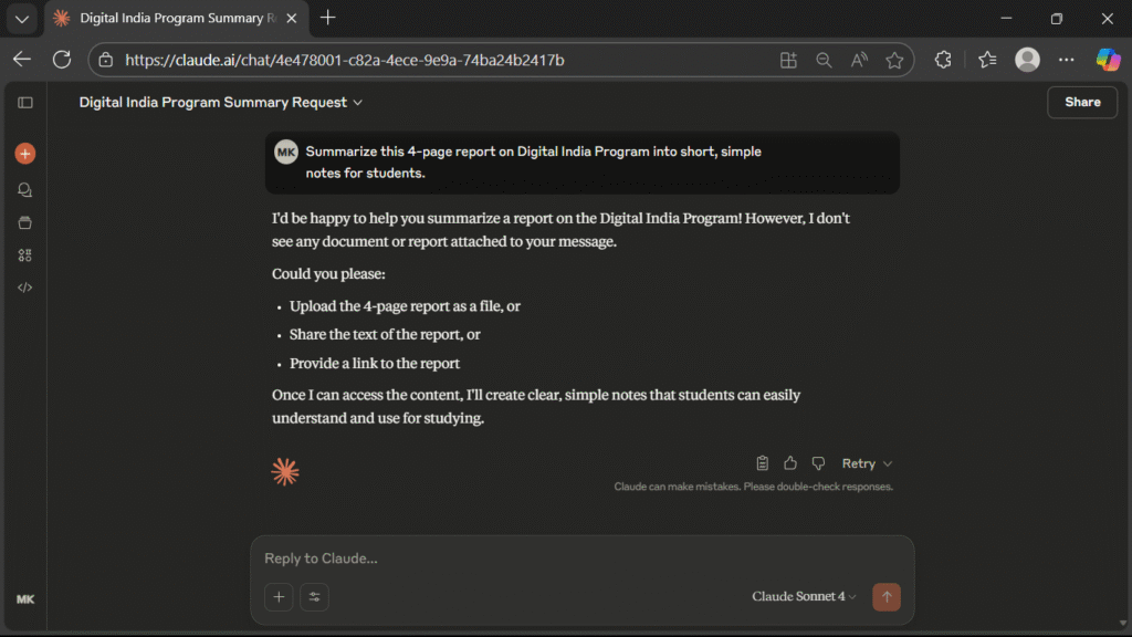 This image is showing the OUTPUT given by Claude AI 4