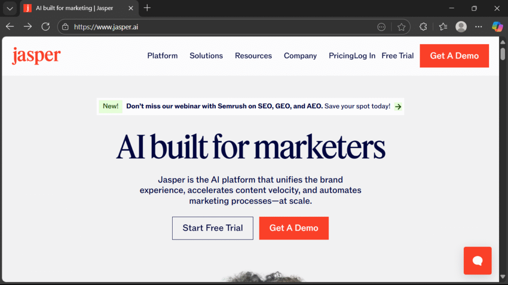 This image is showing sign up page of Jasper AI 2025