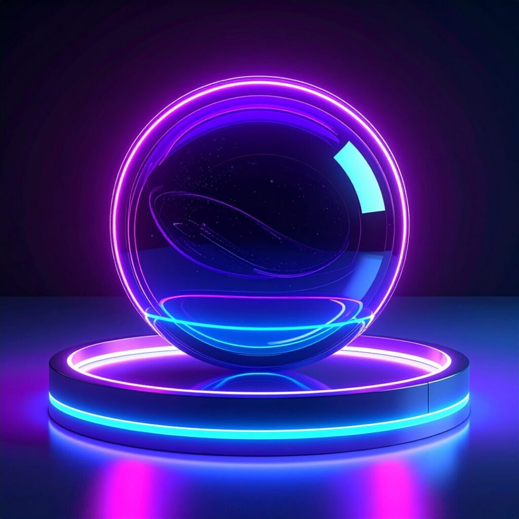 Futuristic 3D holographic sphere with neon purple and blue glow created using Adobe Firefly Image 4