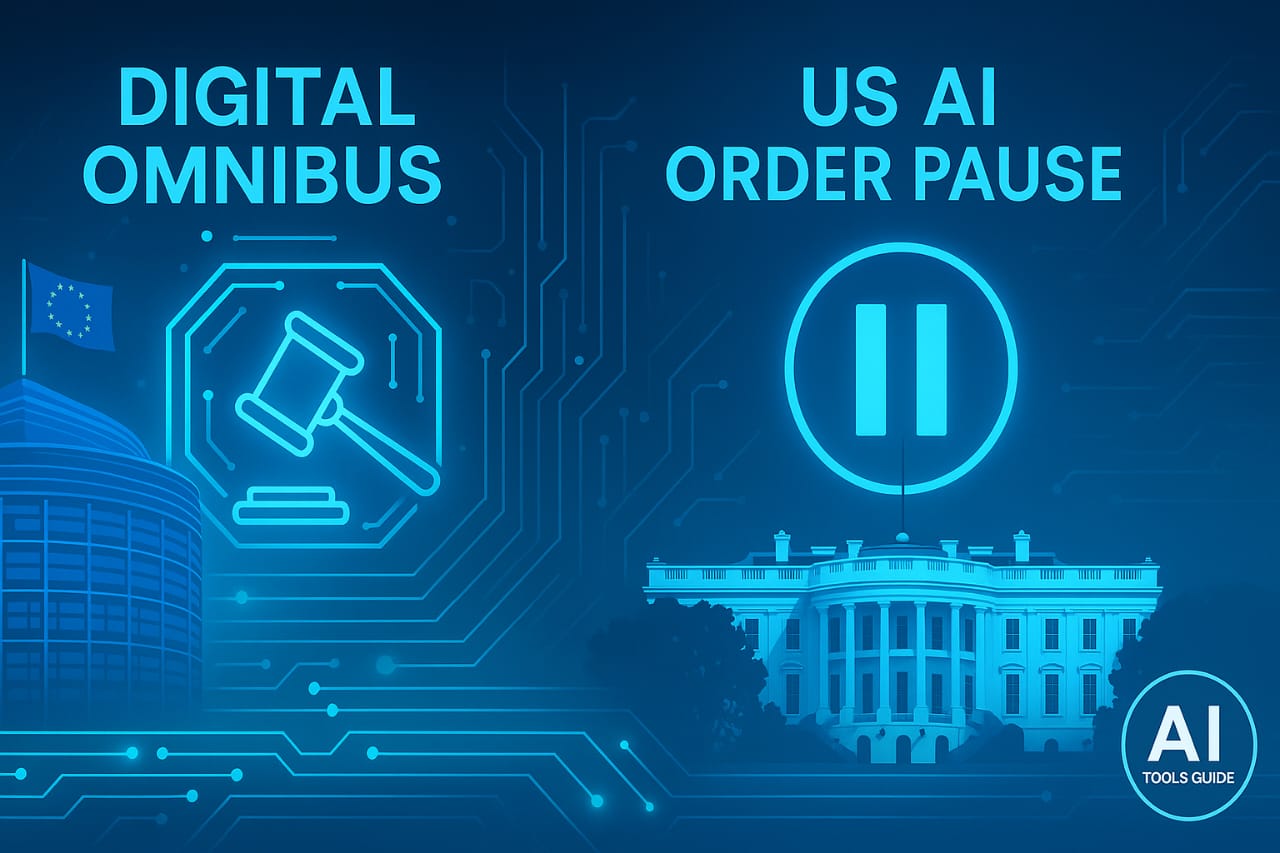 EU Digital Omnibus AI rules and US AI order pause — global regulation update banner