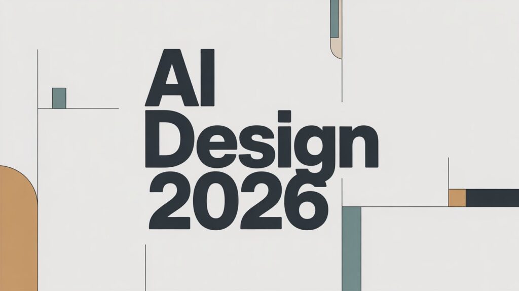 Minimal AI-generated poster design titled ‘AI Design 2026’ with clean typography, geometric line elements, and a modern white-space layout.