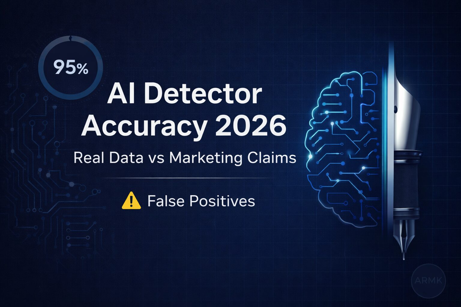 AI Detector Accuracy 2026 report showing 95 percent claim and false positive warning