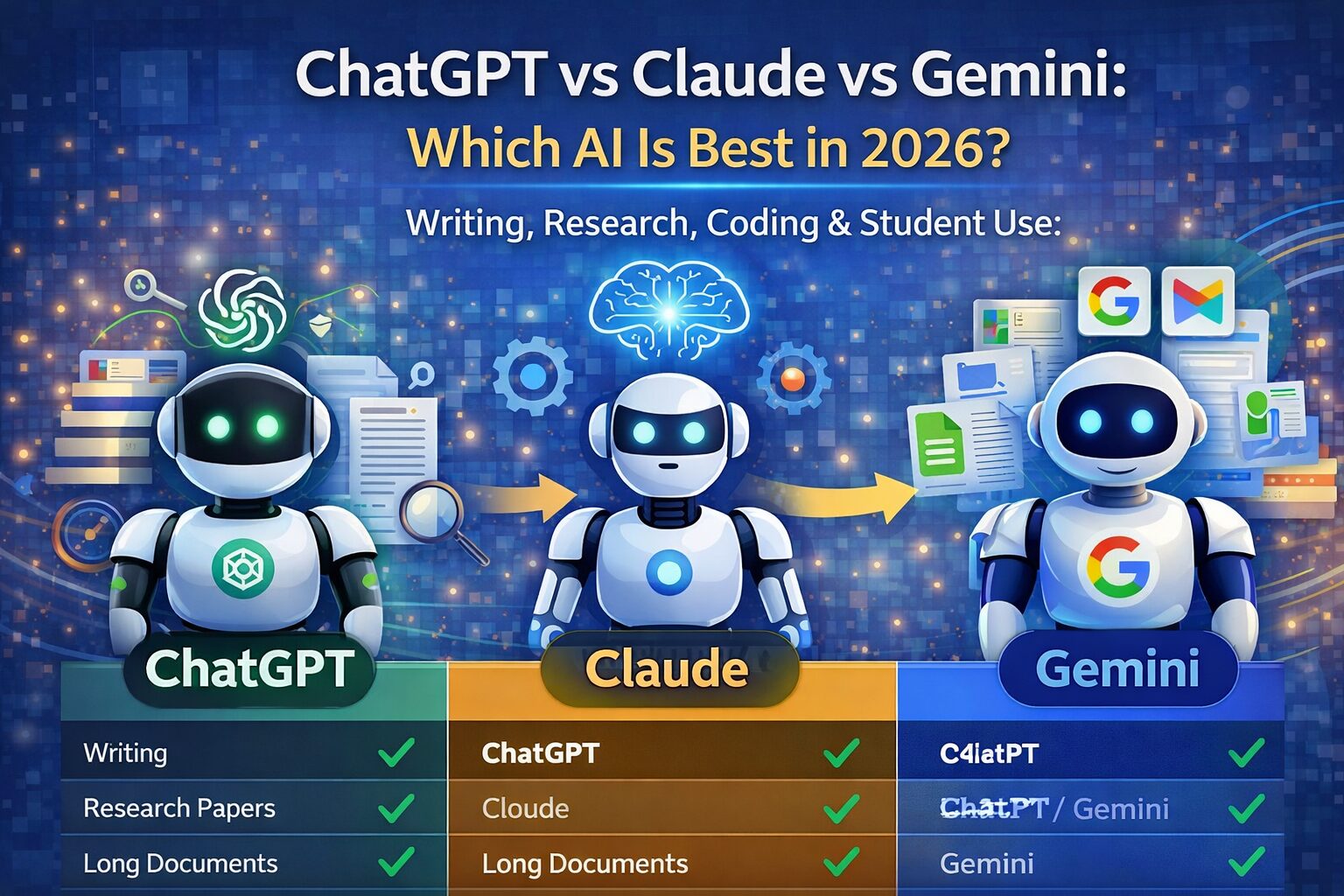 ChatGPT vs Claude vs Gemini (2026): Which AI Is Best for Writing, Research & Students?