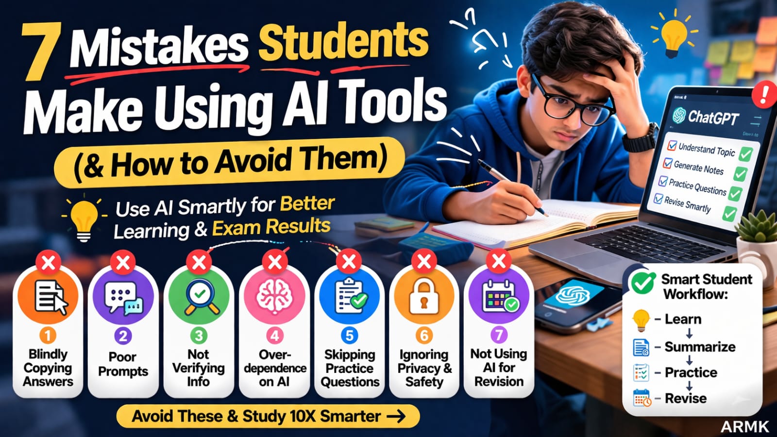 students making mistakes while using AI tools for studying including copying answers poor prompts and not verifying information